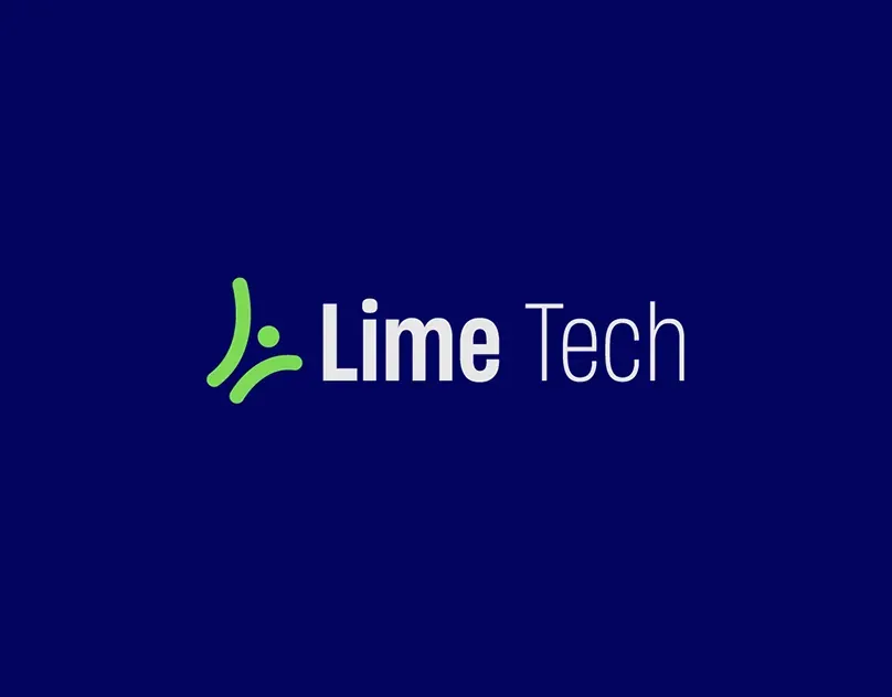 Lime Tech wordmark in green on deep blue