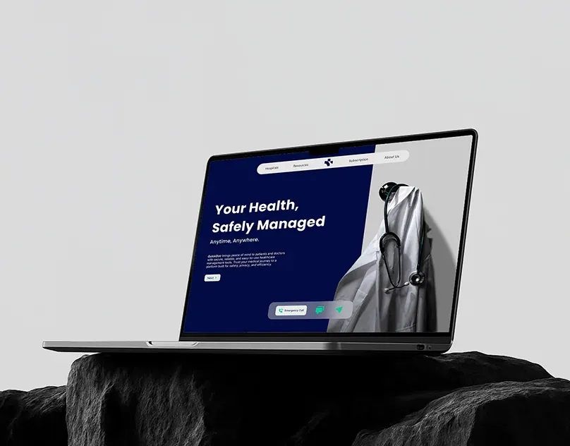 Hospital website with an appointment-first hero, shown on a laptop